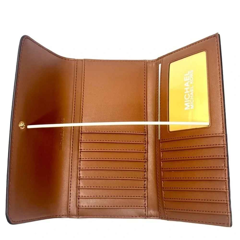 Michael Kors Large Jet Set Travel Trifold Wallet Brown Signature